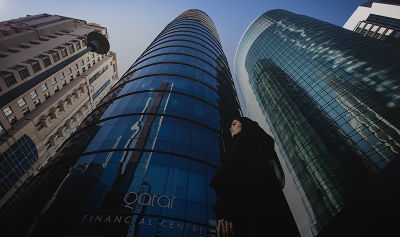 Qatar Financial Centre Tower - with a local Qatari Lady